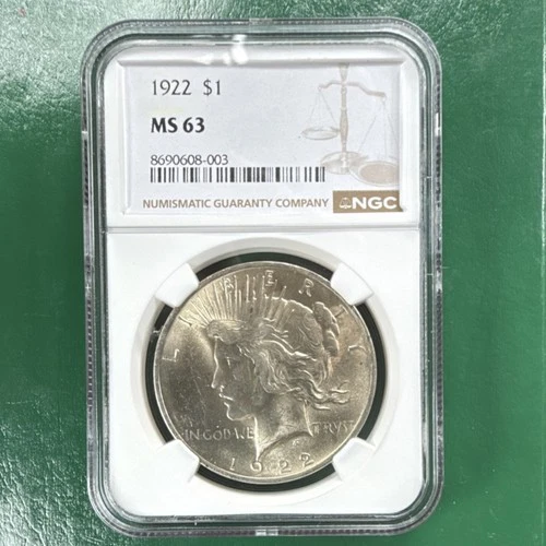 1922 Peace Dollar NGC MS 63 $1 Silver Coin Philadelphia