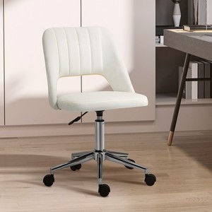 Chaise de bureau pivotante Velvet tissu scallop forme ordinateur chaise de bureau, blanc crème