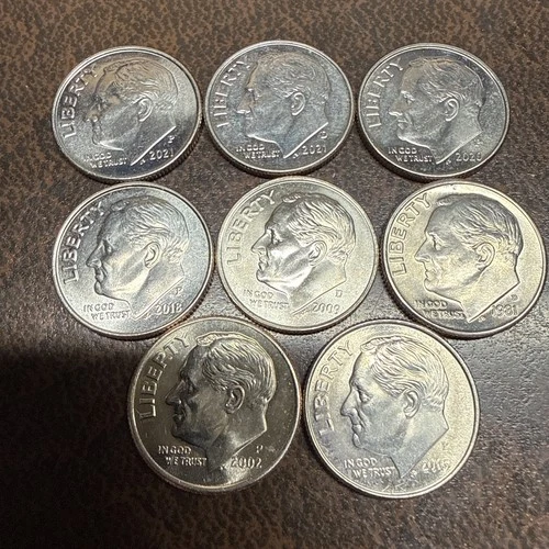 Lot of 8 AU Roosevelt Dimes