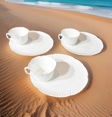 Set (3)Vtg Hammersley & Co-Snack Plates/Tea Cups-Scallop Rim Bone China-England