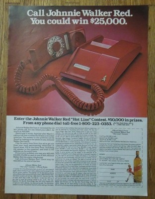 1979 JOHNNIE WALKER RED Scotch Whisky ''Hot Line'' Contest Magazine Ad