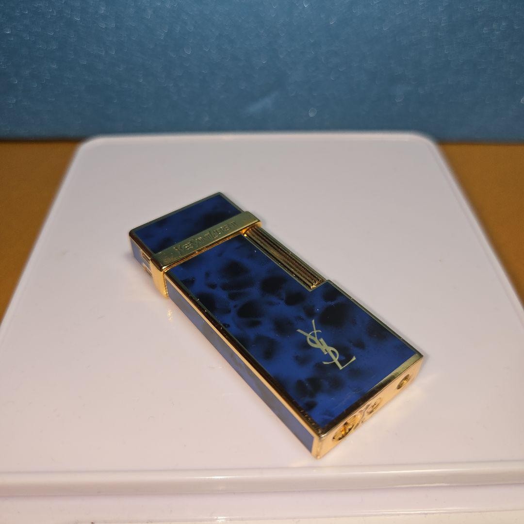YSL Yves Saint Laurent Antique Blue Pattern Lighter Used 1990s Collectible thumbnail 17
