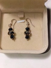 Silver Tone Blue Round Crystal Beaded Dangle/...