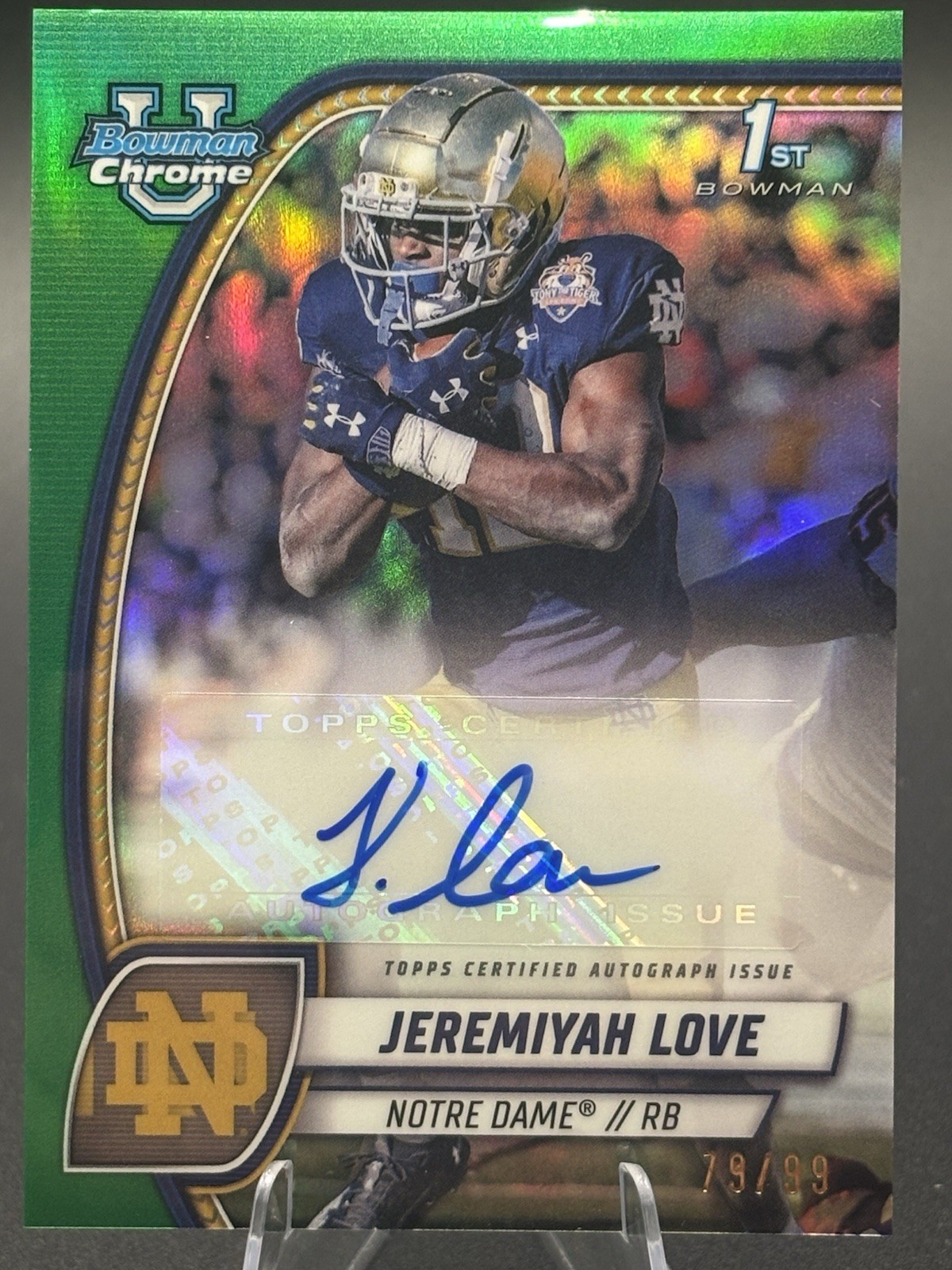 2024 BOWMAN CHROME UNIVERSITY PROSPECTS JEREMIYAH LOVE 79/99 TRUE GREEN AUTO