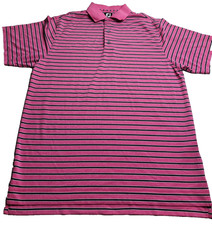 FJ FootJoy Pink Striped Short Sleeve Polo Shirt Men's Medium Golf