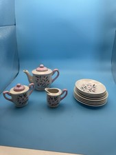 Vintage Miniature Porcelain Tea Set Pink Floral Teapot Sugar Creamer 8 Saucers