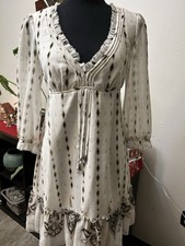 Guess Dress Beige Sheer Tie Belt Tassels Ruffle A-Line Boho Chic Size Small