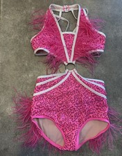 Glam 17762 Weissman Elite Pink Sequin Feathers Pink Dance Costume Size MC