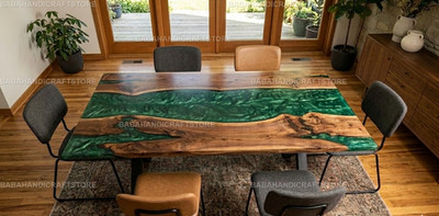 Live Edge Epoxy Resin Dining Table Top Green River Walnut Wood Handmade Luxury
