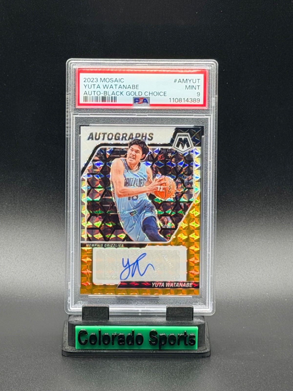 YUTA WATANABE 2023-24 Panini Mosaic Autographs Black Gold Choice 2/8 PSA 9 Mint