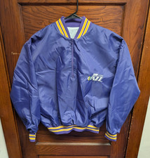 Vtg 90s Chalkline Satin Bomber Zip Pullover Utah Jazz NBA 2XL USA Made Malone