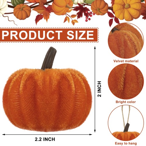 16 PCS Fall Thanksgiving Pumpkin Hanging Ornaments Orange Velvet Fabric Pumpk... - Picture 2 of 7