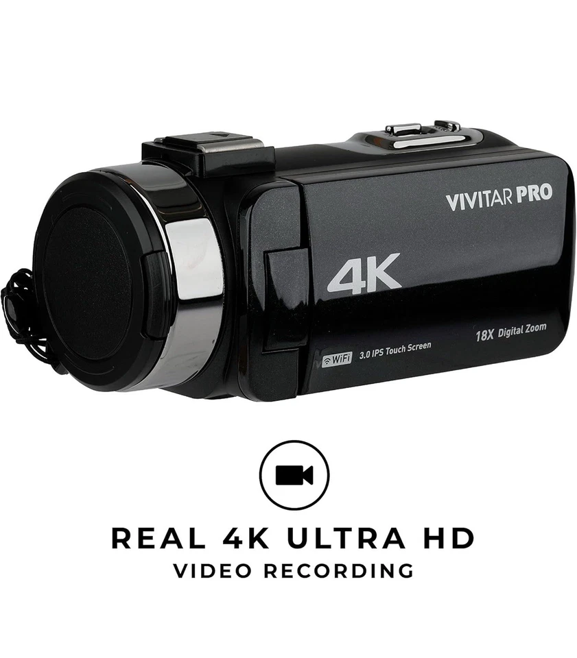 Vivitar 4K Ultra HD Digital Camcorder 3" LCD, 18x Zoom, 56MP, Waterproof, Black - Image 4 of 4