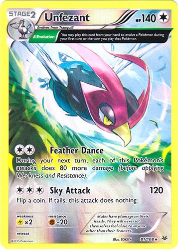 1x - Unfezant - 81/108 - Rare - Reverse Holo LP, English Pokemon Roaring Skies