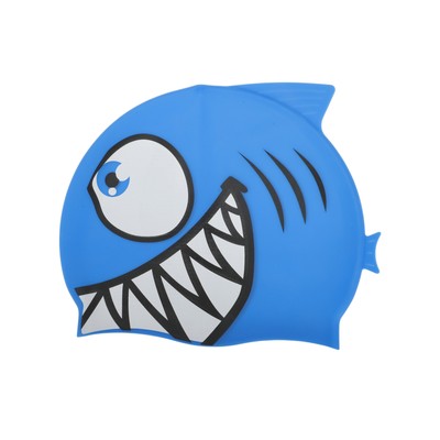 Waterproof Cartoon Fish Pattern Swim Cap for Child Deep Blue 1 Pc