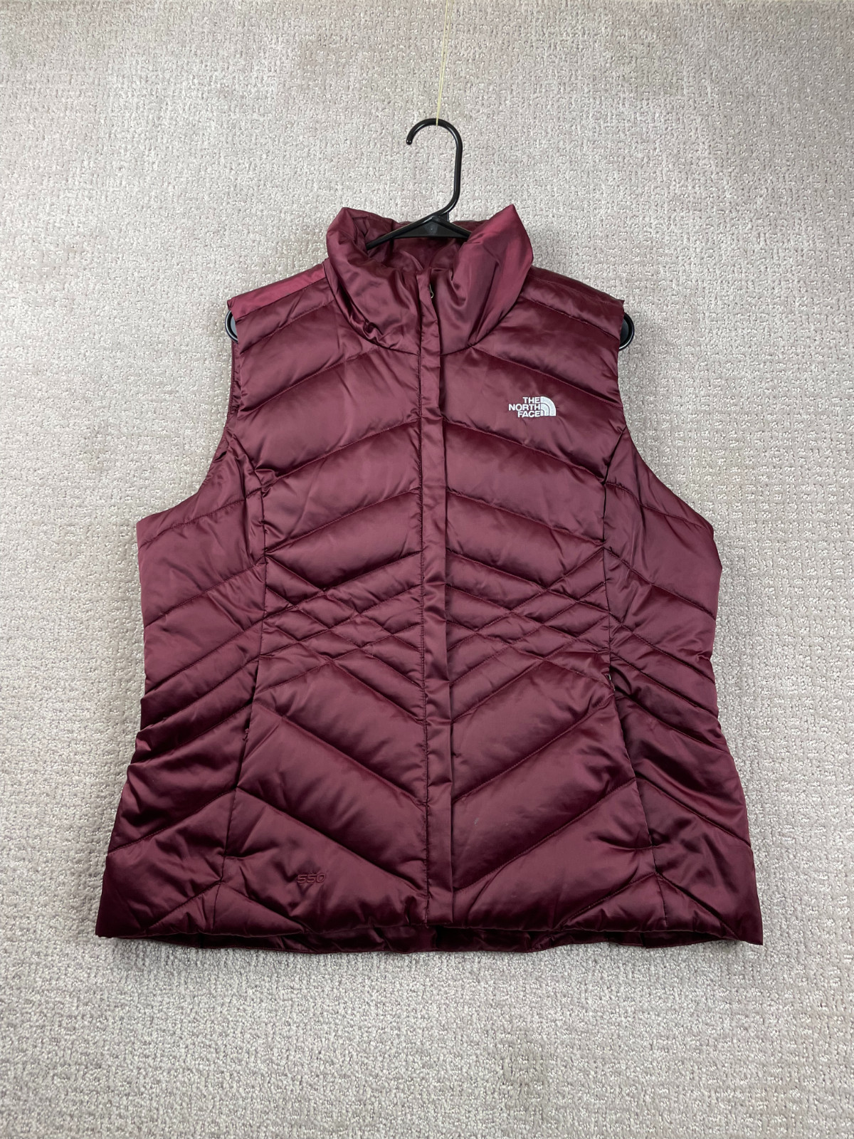 The North Face Puffer Vest Women L Burgundy Full Zip Quilted Down Insulated Gorp