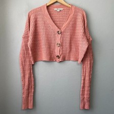 Love Change Italy Sweater Size Medium Pink Cropped Button Cardigan Cute Romantic
