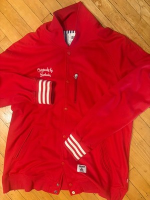 adidas Originals Red/White Snap Front Track Jacket Mens S Tricot Pockets