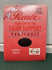 Vintage RENEE Light Control Top Light Support Pantyhose Sandal Foot BLACK Medium