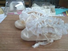 Wee Kids Vintage Baby Crib Shoes 0-3 Months Silk With ruffles and ties 1970's