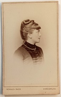 Vecchia foto KAB ritratto giovane donna profilo moda 1888 circa Schulz & Suck Karlsruhe