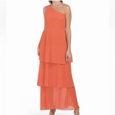 Rachel Rachel Roy One Shoulder Tiered Clip Dot Maxi Dress Orange Womens 8