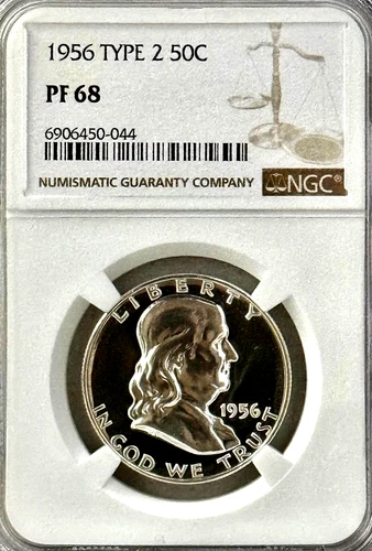 1956 PROOF FRANKLIN HALF NGC PR68, EXTRA SHARP DETAILS, NO SPOTS OR UGLY TONING