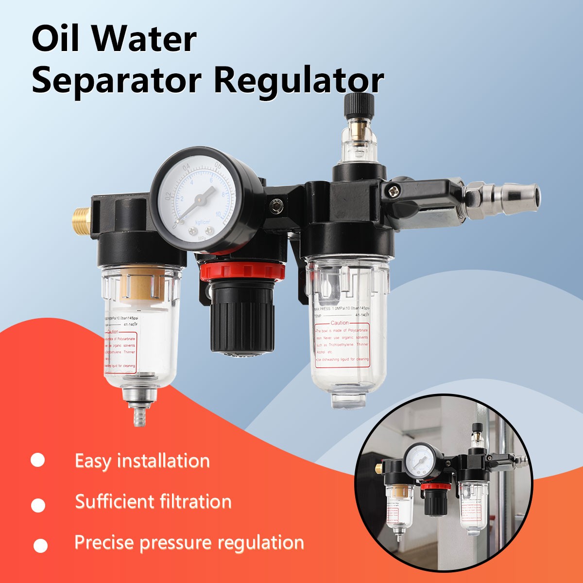 Oil Water Filter Regulator Separator Gauge W/mount Fitting