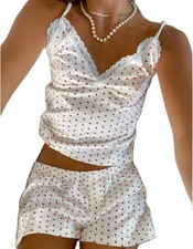 MOBJVIY Womens 2 Piece Pajamas Sets Y2k Cute Sleeveless Cami Medium, White