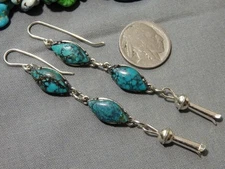 CLOUD MOUNTAIN TURQUOISE Sterling Silver SQUASH BLOSSOM 3.25" Long EARRINGS