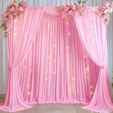 10x10ft Pink Backdrop Curtain with Lights String for Parties Wedding Wrinkle ...