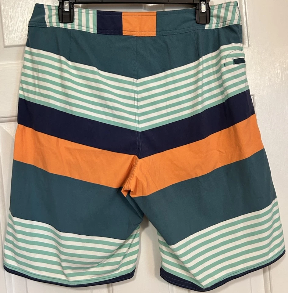 Pantalones cortos de baño Patagonia Wavefarer para hombre talla 33 azul verde a rayas Foto 3 de 4