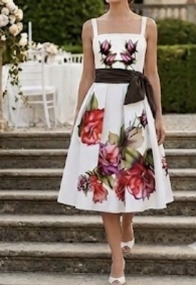 SONIA FORTUNA Florence Damenkleid S weißes florales Vintage-Stil 50er-Jahre-Rad 