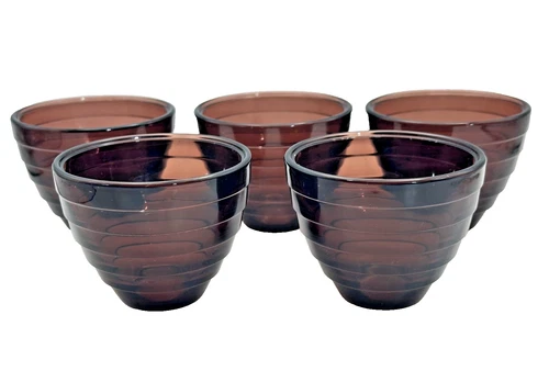 Set of 5 Moderntone Transparent Amethyst Custard Cups Depression Glass MCM Retro