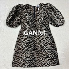 GANNI Leopard Print Balloon Sleeve Mini Dress Size 36