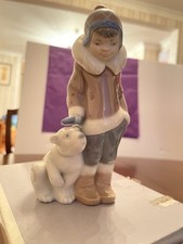 Retired Lladro Inuit Boy With Polar Bear Cub (Eskimo Boy Wipet #5238) 