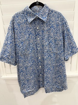 Maus & Hoffman Liberty Art Shirt Mens XL Blue Pattern Short Sleeve Made USA