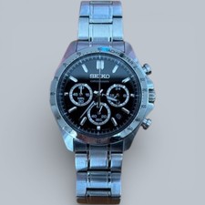 SEIKO SBTR013 SELECTION Analog Quartz Chronograph Black Silver Japan Excellent