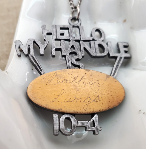 Vintage 1970's CB Radio Trucker Handle "Leather Lungs" 10-4 Necklace