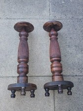 Heavy Oak Pedestal Plant Stand Fluted Column Ceramic Top Vintage 63cm