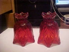 Pair Fenton 4 1/4" Ruby Red Glass Reversible Tulip Votive / Taper Candle Holders