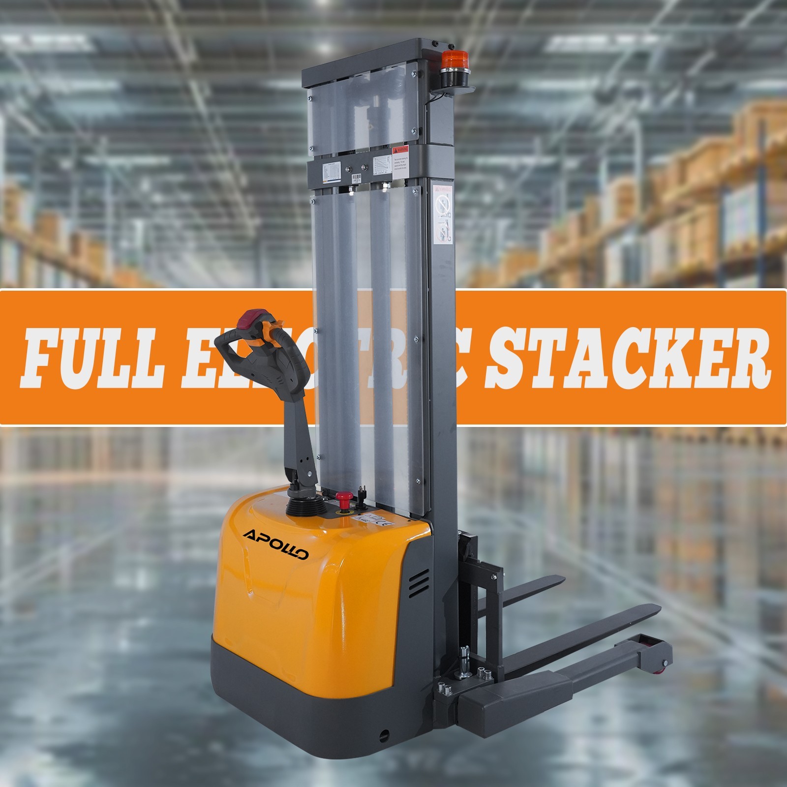 APOLLOLIFT 3300lbs Full Electric Pallet Stacker Straddle Fork Over Stacker 130"