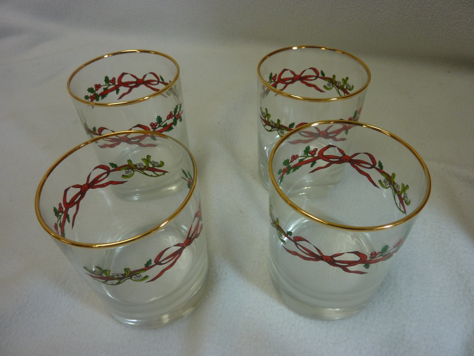SET OF 4 VINTAGE HOLIDAY RIBBON 14 OZ  DOUBLE OLD FASHION GLASSES
