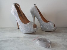 DREAM PAIRS  Women High Heels Platform Rhinestone Peep Toe Pumps Shoes 7 silver
