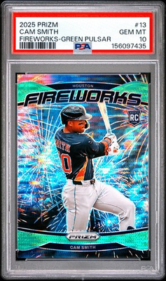 #ad #ad 2025 Panini Prizm Fireworks Cam Smith #13 RC Green Pulsar 25 PSA 10 Astros $275.00