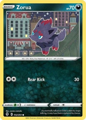 Zorua - 102/203 - Common (Damaged) Evolving Skies - Darkness Pokémon