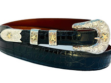 Vogt Sterling .925  14k Gold Fill Stars Hand Engraved Belt Buckle 38 Alligator