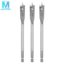 3Pcs Spade Drill Bit 1/2" Paddle Flat Bits Wood Hole Cutter Silver Tone