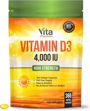 Vitamin D 4,000 IU Gel Capsules, High Strength Vitamin D3 Supplement, 365 Easy