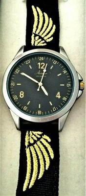 Aviator 'Gull Wing' 24 Hour Watch; Worldwide Unique Patented Gold Pilot 'Wings'